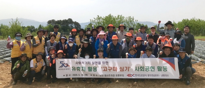 한국도로공사 광주전남, 고속도로 유휴지 고구마 심기 사회공헌활동 모습