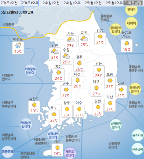 전국 대체로 맑고 청정···낮 기온 25도 웃돌아