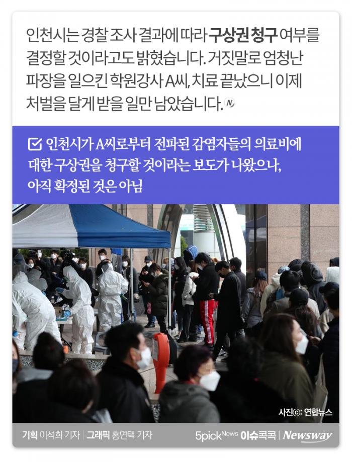 코로나 완치된 인천 거짓말 강사, 처벌 수위는? 기사의 사진