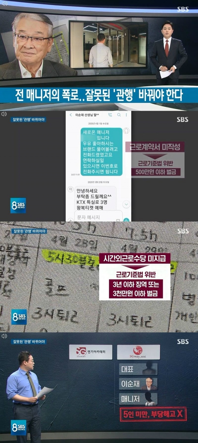 ‘SBS 8뉴스’ 이순재 매니저 관련 추가 보도···“잘못된 관행 고쳐야”