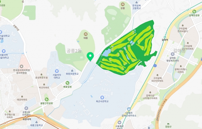 태릉골프장 인근 지역 지도. 녹색으로 표시된 지역이 국방부 소유의 골프장 부지. 사진=네이버 지도 캡처