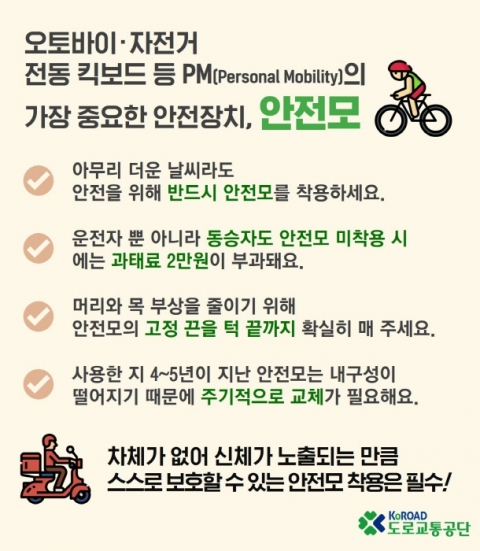 도로교통공단, 이륜차 등 PM 사고 크게 증가...속도보다 ‘안전운전’해야
