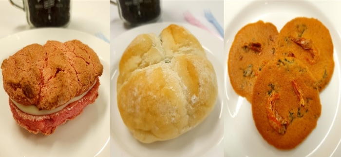 목포 간편음식(왼쪽부터 비파다쿠아즈, 목화솜빵, 맛김새우칩)