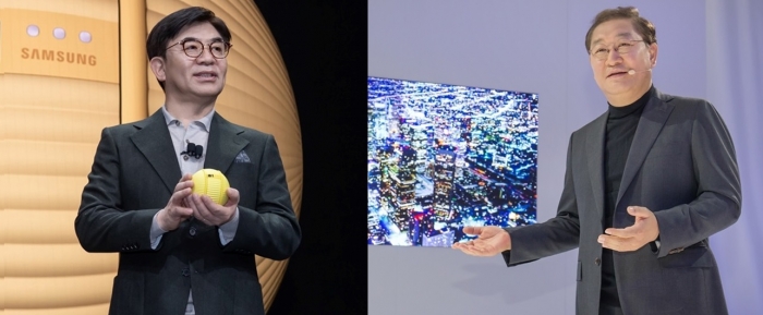 올초 ‘CES 2020’ 기조연설에 나선 김현석 사장(사진 왼쪽)과 ‘CES 2019’에 참가해 ‘마이크로 LED’ 기술을 소개한 한종희 사장(오른쪽)