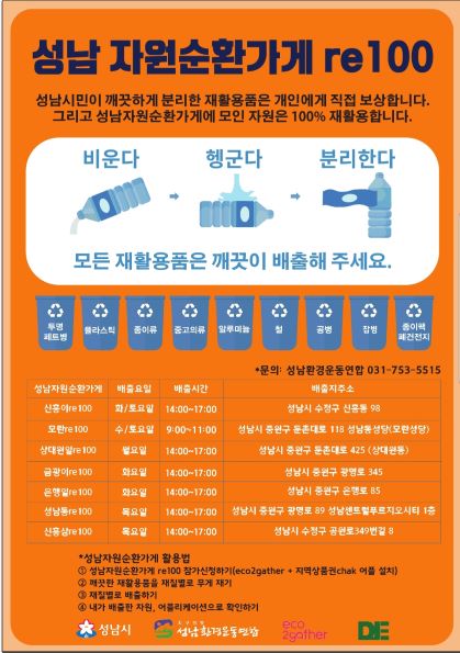 성남시, 재활용품 가져오면 보상···‘자원순환가게 re100’ 확대 운영 기사의 사진