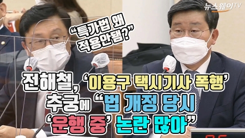 전해철, ‘이용구 택시기사 폭행’ 추궁에 “법 개정 당시 ‘운행 중’ 논란 많아”