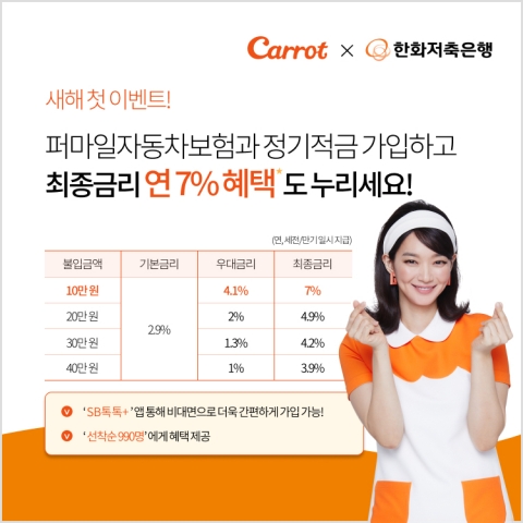 캐롯손보, 최고 年7% 한화저축은행 정기적금 한정 판매