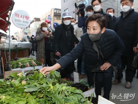 서울시장 보권선거 후보로 나선 나경원, 양천구 신영시장 방문
