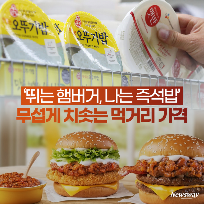 그래픽=<카드뉴스>'뛰는 햄버거, 나는 즉석밥' 무섭게 치솟는 먹거리 가격 中