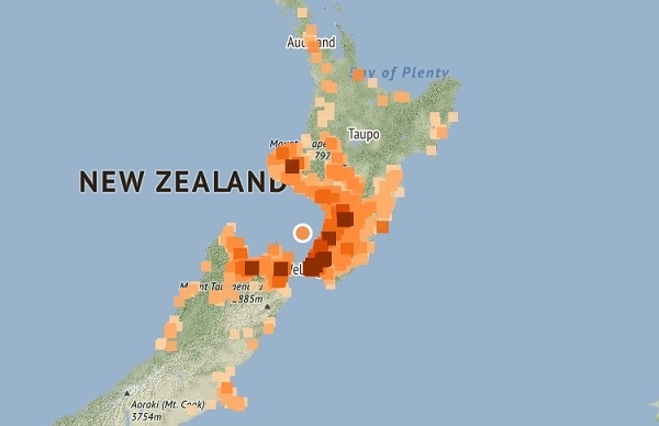 뉴질랜드 해역서 세 차례 강진···쓰나미 경보 발령. 자료=지오넷