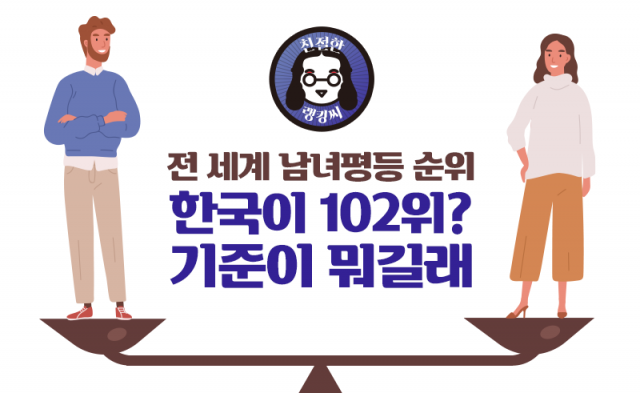 전 세계 남녀평등 순위 한국이 102위? 기준이 뭐길래