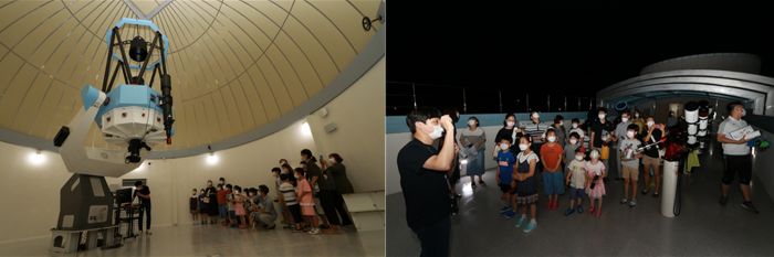 국립광주과학관 별빛천문대 1.2M 주망원경(왼쪽), 천체관측행사(오른쪽)