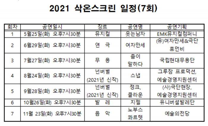 2021 삭온스크린 일정