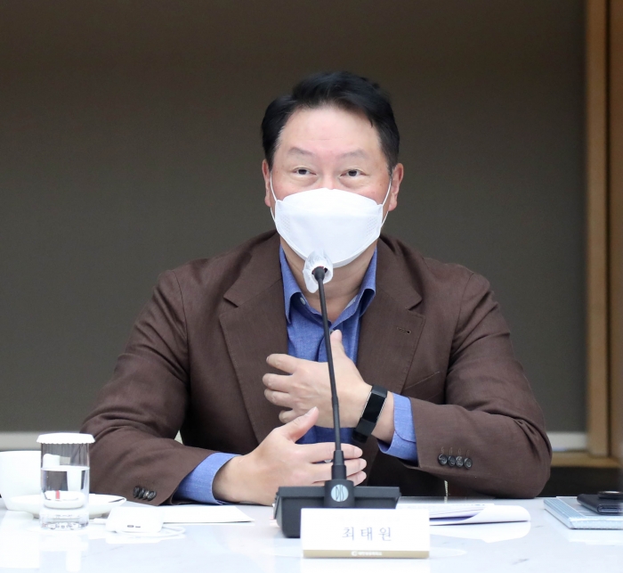 최태원 대한상공회의소 회장이 12일 열린 서울상의 회장단회의에서 인사말을 하고 있다. 사진=대한상의 제공
