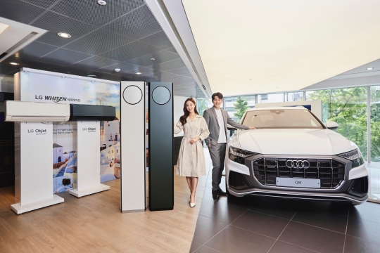 LG전자는 독일 자동차 브랜드 아우디(Audi)의 국내 공식 딜러사인 고진모터스와 아우디 차량 구입 시 ‘LG 휘센 타워 에어컨’을 할인해주는 공동 마케팅을 진행한다. 사진=LG전자