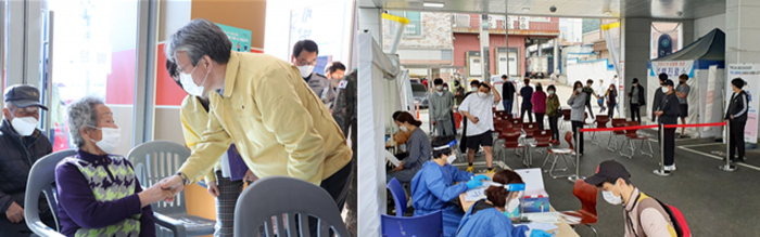 (좌)정읍시, 빈틈없는 방역체계 구축으로 건강하고 안전한 행복 도시 구현(코로나19 백신접종 현장 방문) (우)정읍시, 빈틈없는 방역체계 구축으로 건강하고 안전한 행복 도시 구현(코로나검사)