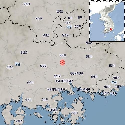 경남 창녕 남쪽서 규모 2.6 지진
