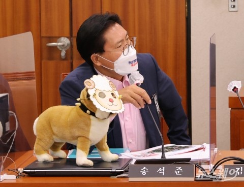 ‘양두구육’ 인형 등장에 국감 중단 소동