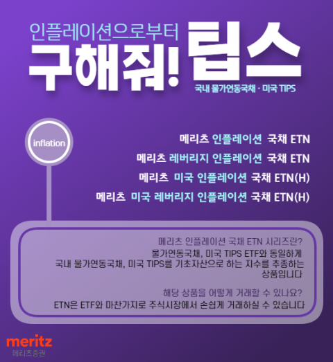메리츠증권, 인플레이션 대비 韓·美 물가연동국채 추종 ETN 4종 상장