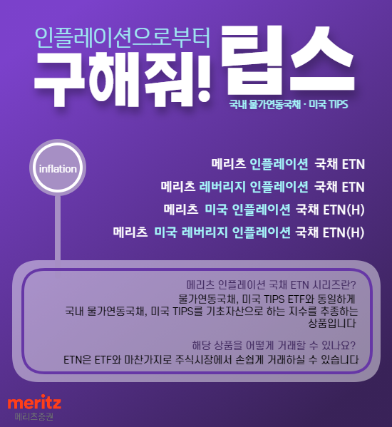 메리츠증권, 인플레이션 대비 韓·美 물가연동국채 추종 ETN 4종 상장