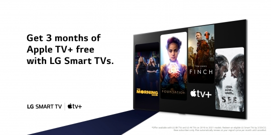 LG전자는 스마트 TV 구매 고객을 대상으로 애플의 콘텐츠 구독 서비스 ‘애플 TV+’ 3개월 무료 체험 혜택을 제공한다. 사진=LG전자