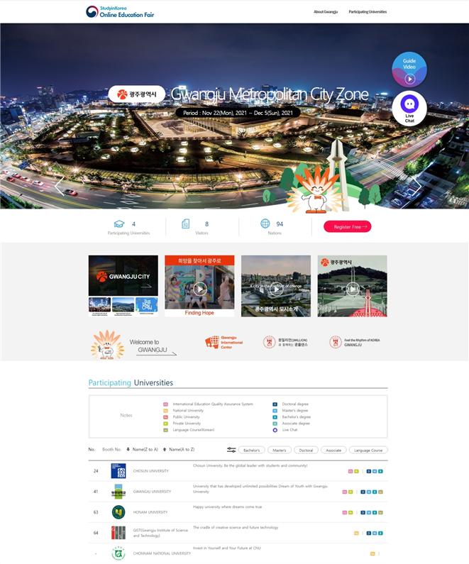 한국유학박람회 광주광역시관 메인화면