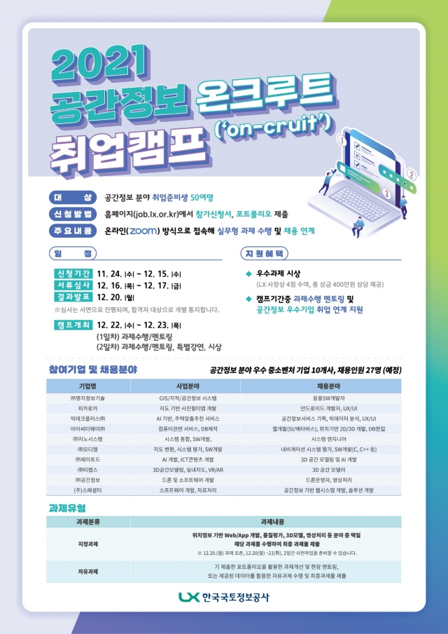 한국국토정보공사, ‘2021 공간정보 온크루트 취업캠프’ 개최