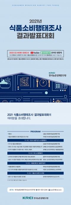 KREI, ‘2021 식품소비행태조사 결과발표대회’ 온라인 개최