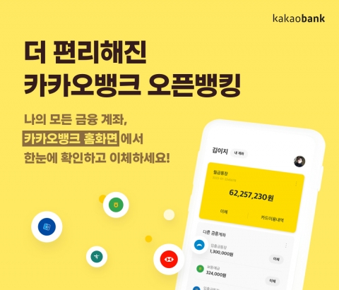 카카오뱅크, 오픈뱅킹 개편···“타행 계좌 홈 화면서 확인하고 바로 이체”