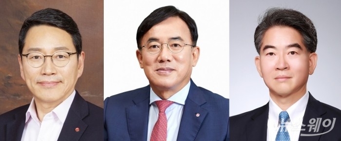 사진 왼쪽부터 조주완 LG전자 대표이사 CEO, 정철동 LG이노텍 대표이사 사장, 정호영 LG디스플레이 대표이사 사장.