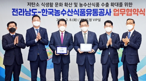 aT, 전라남도와 저탄소 식생활·농수산식품 수출 확대 업무협약