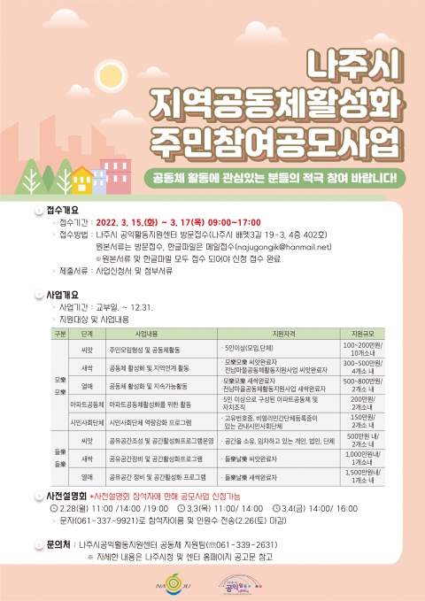 나주시, 2022 지역공동체활성화 주민참여 공모 실시