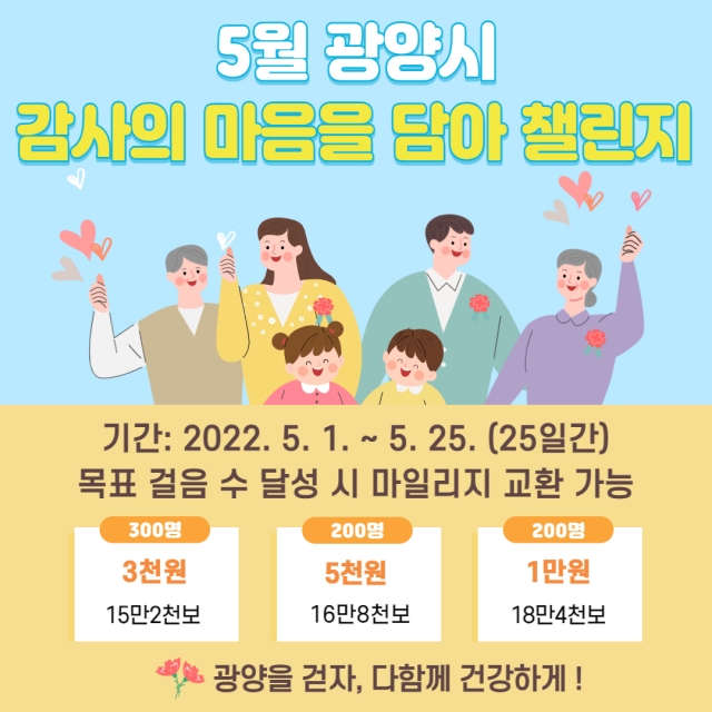 광양시, '5월 감사의 마음 담아, 걷기 챌린지' 운영