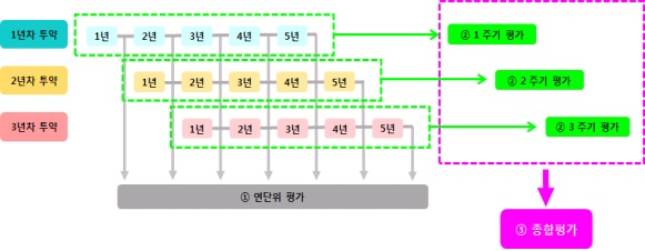 장기추적조사 종합평가 예시(추적조사 지정기간이 5년인 경우). 식품의약품안전처 제공