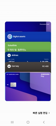삼성페이에서 결제가 가능한 신용카드와 각종 티켓 및 탑승권 등을 보여주는 화면. 사진=삼성전자 제공