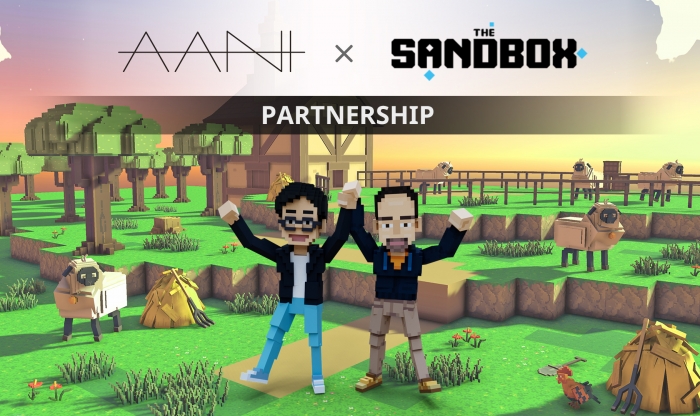 더 샌드박스 삼양식품 랜드에 있는 강인구 삼양애니 COO(왼쪽)과 세바스티앙 보르제 더 샌드박스 공동창업자 아바타. 사진=삼양식품 제공