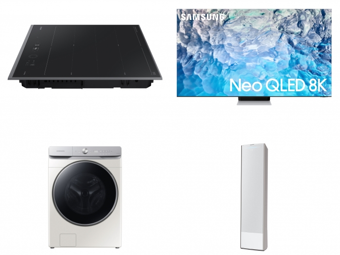 (사진 윗줄 왼쪽부터 시계 방향으로) '비스포크 인덕션 인피니트 라인', 'Neo QLED 8K TV' 사진=삼성전자