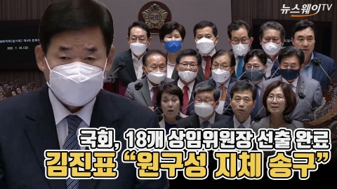 국회, 18개 상임위원장 선출 완료...김진표 &quot;원구성 지체 송구&quot;