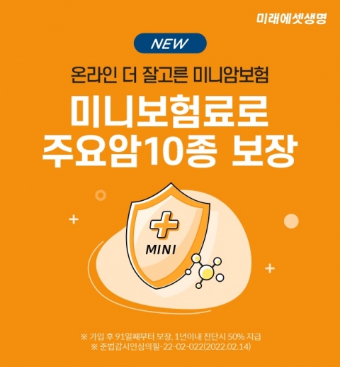 &quot;月 1000~2000원으로 보장&quot;···미래에셋생명, 미니암보험 출시