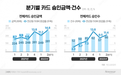 카드사, 승인액 전년비 15% 증가에도 '울상'···하반기 업황 '안갯속'