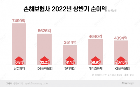 상반기 5대 손보사 순익 2조 훌쩍 넘어···역대급 실적