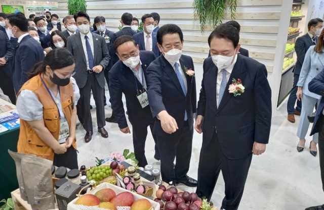 김영록 전남도지사, 윤석열 대통령에 전남 청년 농업인 재배 작물 설명