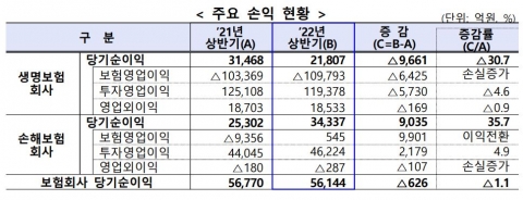 생보 '울고' 손보 '웃고'···상반기 보험사 순익 희비