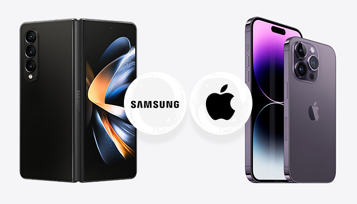 삼성전자가 최근 출시한 4세대 폴더블폰(사진 왼쪽)과 애플이 9월 중 한국 판매를 시작할 아이폰14(오른쪽)