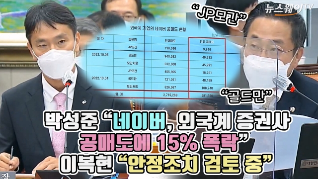 박성준 "네이버, 외국계 증권사 공매도에 15% 폭락" 이복현 "안정조치 검토 중"