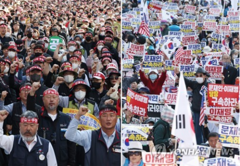 보수단체·양대 노총 광화문서 대규모 집회...&quot;문재인구속&quot;‧&quot;이재명 구속&quot;