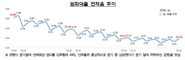 10월 은행 대출 연체율 0.24%···전월보다 0.03%p ↑