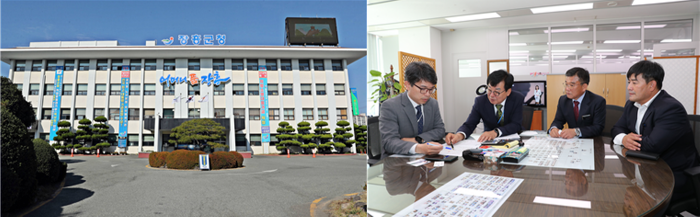 (좌)장흥군청 (우)김성 장흥군수가 기재부를 방문, 예산을 협의하고 있다.