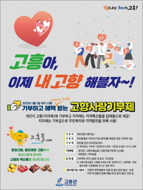 고흥군, 고향사랑기부자 예우 명예의 전당 조성