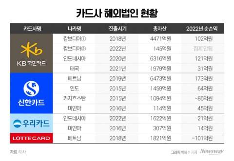 &quot;국내 실적 뒷걸음질&quot;···카드사, 해외법인 확장에 힘준다